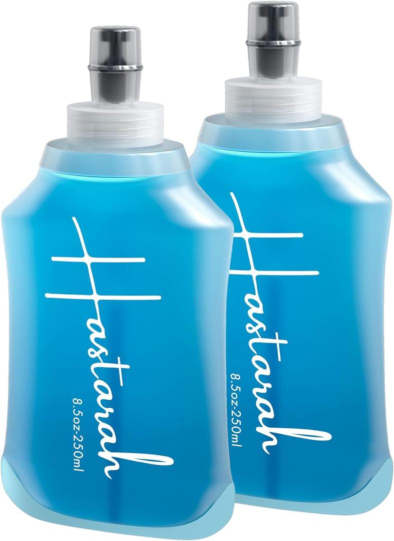 Flexible Running Bottle - Two Pack: 8.5oz, Foldable, BPA/PVC Free, Perfect for Hydration Pack, Running Vest - Ideal for Jogging, Hiking & Travel