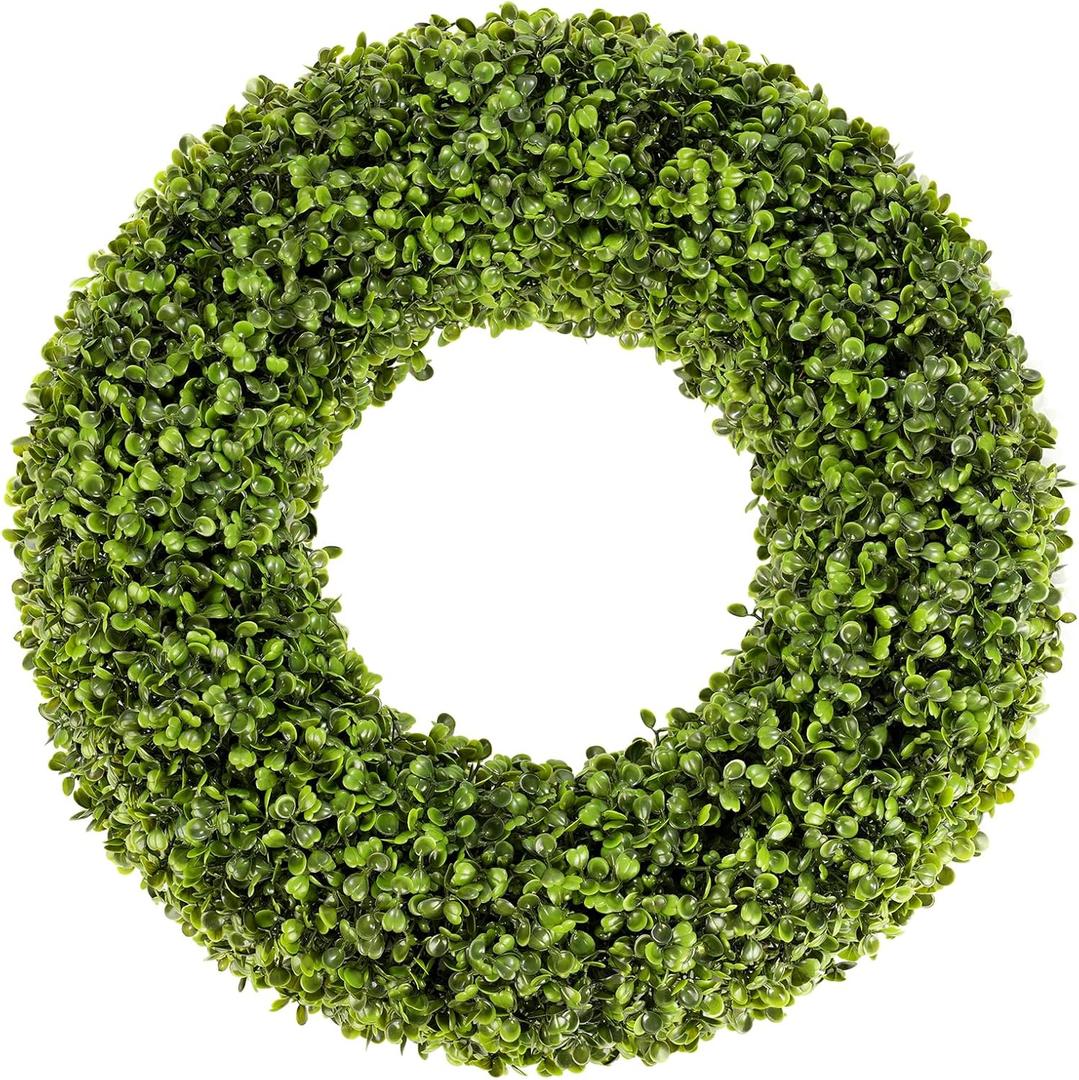 Boxwood Wreath,20inch Wreath for Front Door Greenery Wreath Outdoor/Indoor Green Home Round All Year Round Farmhouse St Patricks Day Decorations