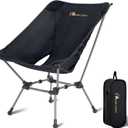 MOON LENCE Portable Camping Chair Plus, Larger & Roomier, Compact and Lightweight Still, Folding Chair for Backpacking & Hiking, 330Lbs Capacity (Black)