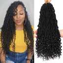 Leeven 7 Packs Faux Locs With Curly Ends 18 Inch Pre-looped Goddess Locs Crochet Hair 84 Strands Natural Black Crochet Bohemian Soft Locs Braiding Hair Extensions With Curls for Women 1B#