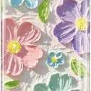 luolnh Compatible with iPhone 13 iPhone 14 Case Colorful Retro Oil Painting Printed Flower Glitter Glossy Cute Protective TPU Silicone Cover Phone Case for Girls Women(Pink Purple)