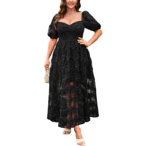 EYWOL Formal Wedding Guest Cocktail Plus Size Dress, Floral Embroidered, Hide Tummy A-Line for Curvy Women, Size: Large