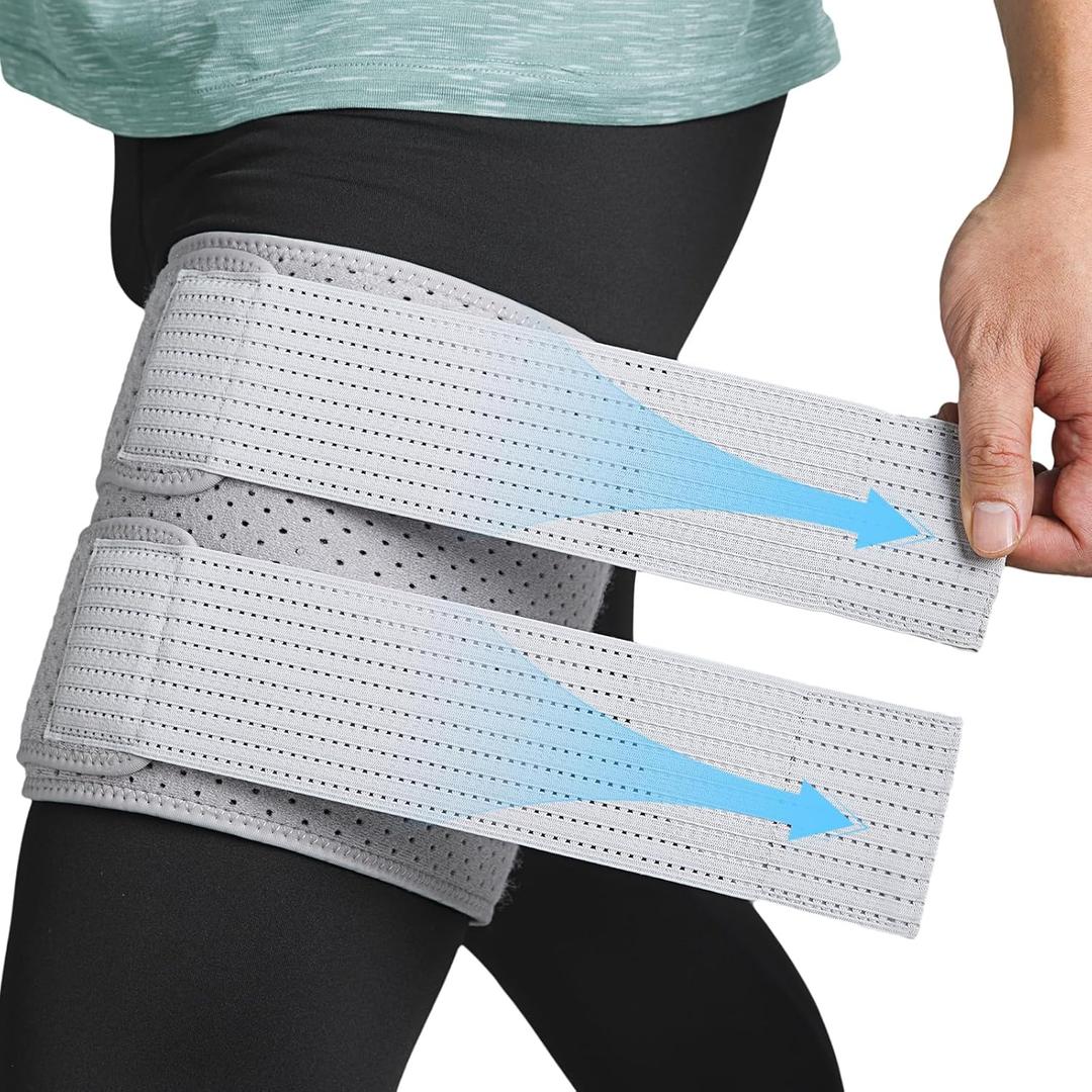 Hamstring & Thigh Compression Sleeve for Women Men, Thigh Wrap Compression for Pulled Groin, Hamstring, Quad, Hamstring Wrap with Adjustable Straps, Upper Leg Brace for Hamstring Injury, Groin wrap (Large, Gray)
