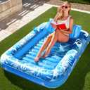 SLOOSH Inflatable Tanning Pool Lounger Float, 70" x 46" Pool Floats Adult with Pillow, 4 in 1 Suntan Tub Raft Floatie,Sunbathing Bed Lounge for Water Blow Up Kids Ball Pit Party Gifts, L-Blue