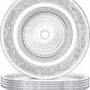 Elsjoy 6 Pack 10 Inch Large Glass Dinner Plate, Clear Round Serving Plate Vintage Embossed Dinnerware for Salad, Pasta, Fruits