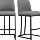 Yaheetech Counter Height Bar Stools 24'' Bar Stools Set of 2 Leather Bar Chairs Modern Upholstered Barstools with Back for Kitchen Counter Gray