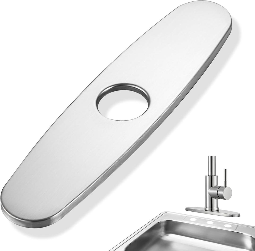 Faucet Hole Cover Deck Plate - 10 inch Stainless Steel Escutcheon Plate, Round Deck Plate Cover 1 or 3 Hole for Kitchen Bathroom Sink Faucet Hole Covers (10" Brushed Nickel)