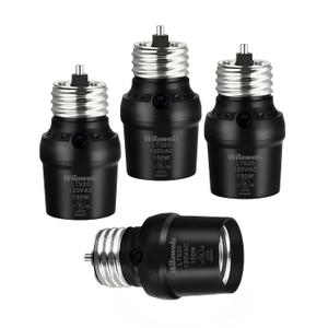 WILAWELS Light Sensor Socket, Automatic Dusk to Dawn Light Socket with 360° Sensor Rotation, E26 Bulb Base Adapter, Light Bulb Socket for Outdoor Lighting, UL Listed, Black, 4 Pack