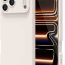 for iPhone 17 Pro Case Silicone, Rectangle Edge Cute Y2k Phone Case for Women Girl, Thin Protective Aesthetic Girly Design Soft Rubber with Camera Cover, Beige Stone Cream