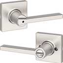 Kwikset Casey Interior Privacy Door Handle with Lock, Door Lever For Bathroom and Bedroom, Satin Nickel Reversible Keyless Turn Lock, with Microban Protection (1 Pack)