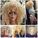 Lady Miranda Blonde Curly Wig Afro Kinky Curly Wigs with Bangs Medium Length Blonde Afro Wig Heat Resistant Synthetic Full Wigs For Women (1 Count (Pack of 1), 0-613#)