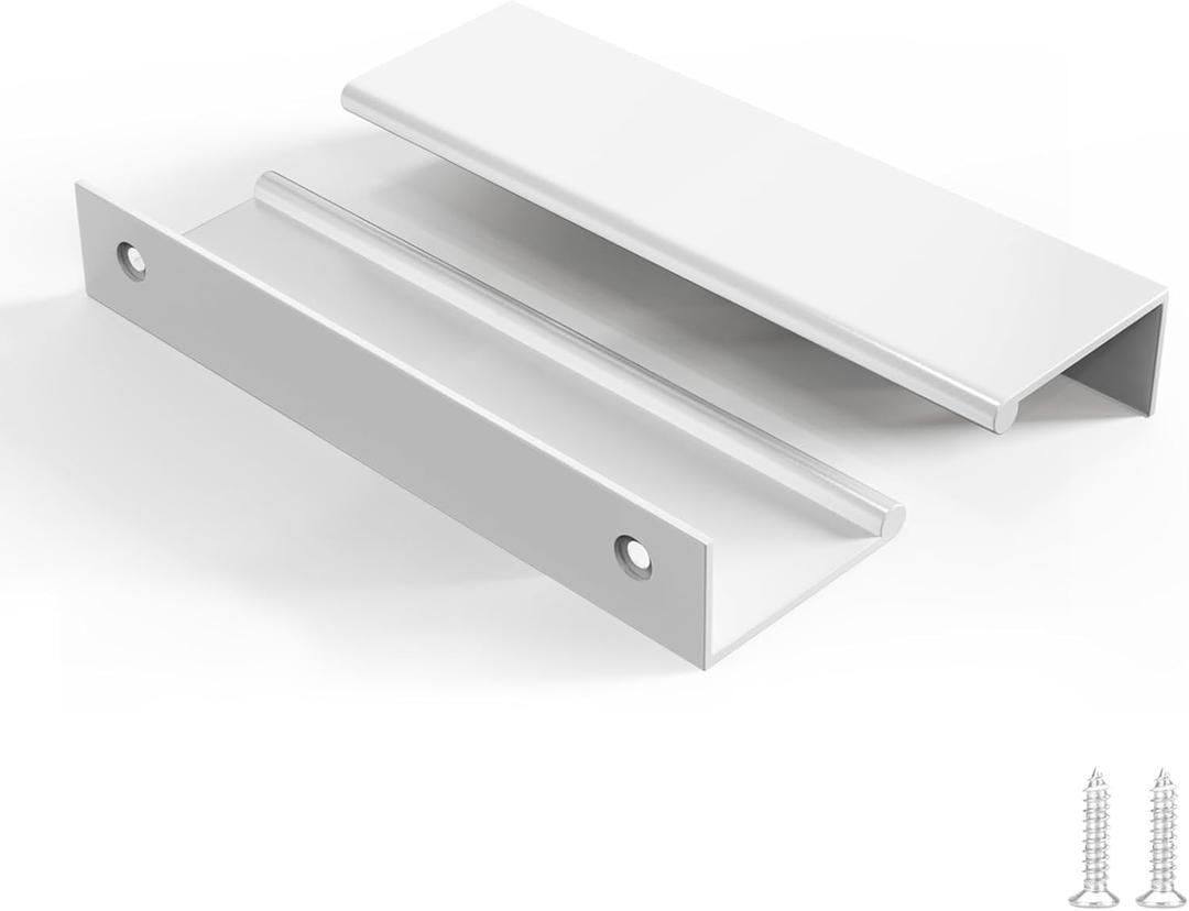 Rergy 10 Pack White Cabinet Pulls 5 inch Finger Pull for Cabinets Edge Aluminum Alloy Hardware for Dresser Drawer Cupboard Handles