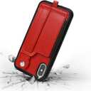 TOOVREN iPhone X/Xs Wallet Case Phone Lanyard Neck Strap iPhone Xs / 10 Protective Case Cover with Stand Leather PU Card Holder Adjustable Detachable iPhone Lanyard for Anti-Theft and Activity Red