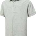 Men's Linen Shirts Short Sleeve Casual Shirts Button Down Shirt for Men Beach Summer Wedding Shirt (Medium, Green)