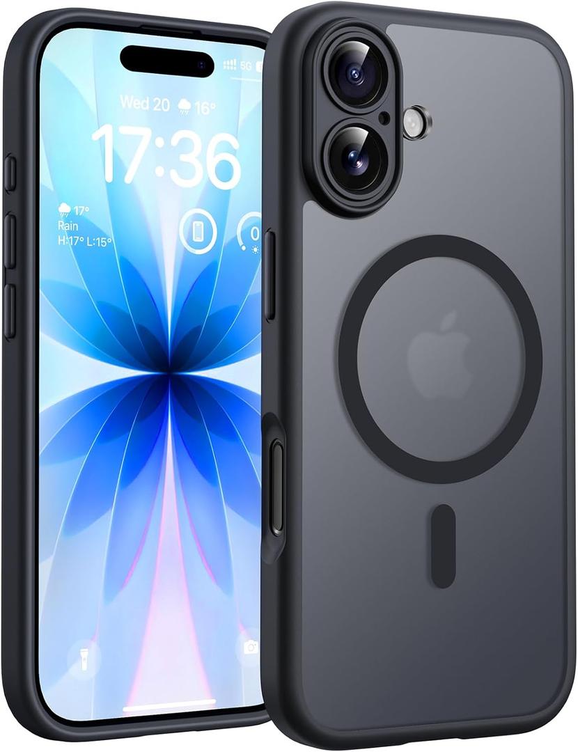 3 x TOCOL for iPhone 17 Case, Compatible with Magsafe, Full Camera Protection, Built-in Magnets, Drop Protection, Translucent Matte Phone Case for iPhone 17 6.3 inch (Black)