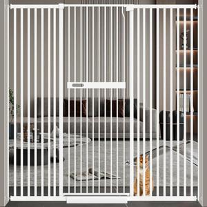 WAOWAO 71" Extra Tall Cat Pet Gate 29.92-61.42" Wide Pressure Mounted Walk Through Swing Auto Close Safety White Metal Dog Pet Puppy Cat for Indoor Stairs, Doorways