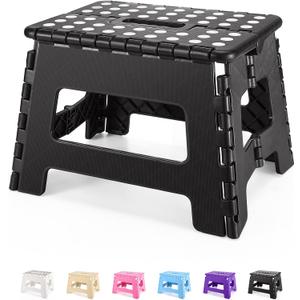Dyforce 9 Inch Folding Step Stool for Kids and Adults, Collapsible Light-Weight Foot Stools Foldable for Toddler, Kitchen, Bathroom, 300 lb Capacity (Black)