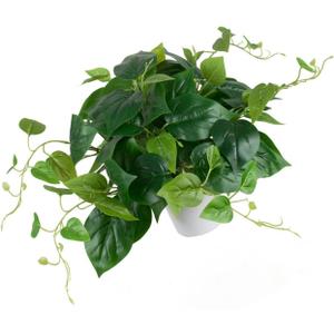 Artificial Pothos Plant with Plastic Pot - Fake Indoor Faux Plant for Home Office Decor 1 Pack