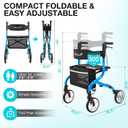 PLANET WALK Super Lightweight Rollator Walker for Seniors, Foldable Rolling Walker with Seat and 8" Rubber Wheels for All Terrain, Unique Design Aluminium Frame Sturdy Walkers for Traveling - Blue