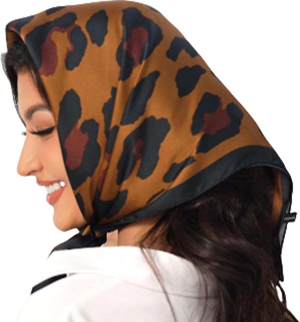 3 x Leopard Cheetah Print Head Scarf Women Neckerchief Scarf for Hair Wrapping at Night Bandana Square Scarf