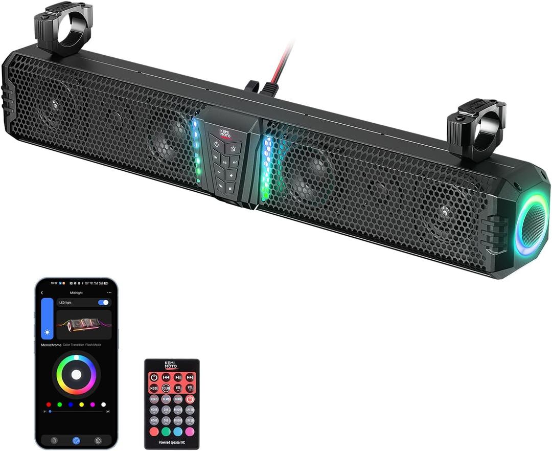 KEMIMOTO 2025 Midnight 80 32-inch UTV Sound Bar, IP65 Water Resistant Golf Cart Sound Bar, ATV Speaker Bluetooth with RGB, SxS Soundbar Compatible with Polaris RZR Can-Am w/ 1-2 in Roll Bar