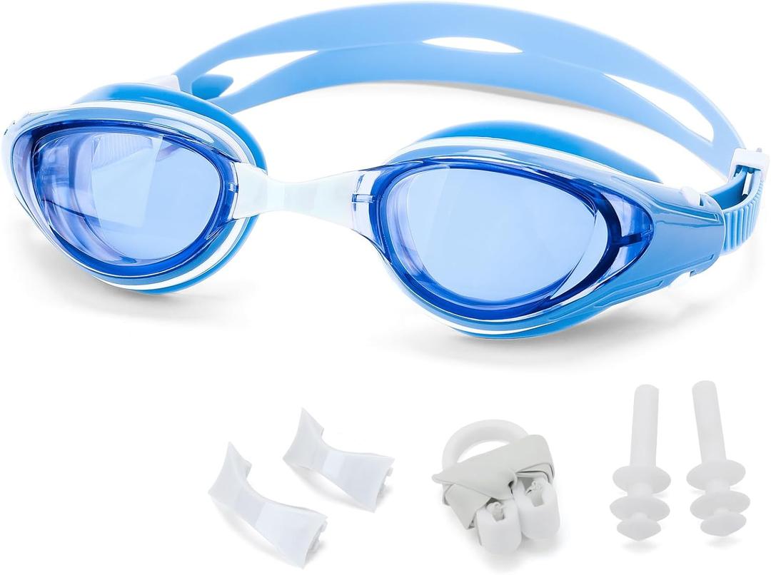 WAVE Nearsighted Swim Goggles, Shortsighted Swimming Goggles for Adults Youth, Anti Fog UV Protection Comfort Silicone Frame (-1.5, Aqua Blue)