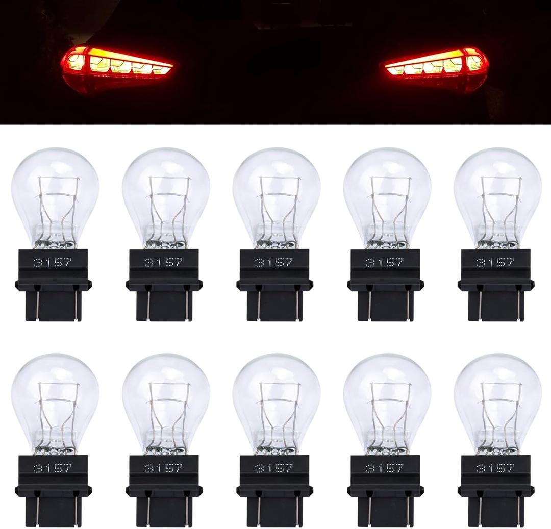 ecocstm 10 PCS 3157 Tail Light Bulb, Miniature 4157 Brake Light Bulb, Waterproof 3157 4157 Turn Signal Bulb, Automotive Side Marker Tail Light Replacement for Truck SUV Car (White)