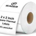 iEager 2"x2" White Square Thermal Printer Labels, Durable Label Stickers for Barcode, Logo, 500 Labels/Roll