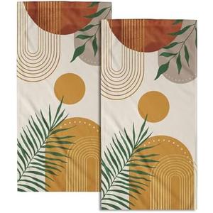 Giwawa Boho Leaves Hand Towels Set of 2 Yellow Mid Century Soft Absorbent Decorative Dish Guest Towel for Spa Gym Hotel Home Bath Kitchen Decor