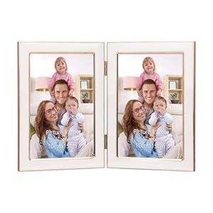 Giftgarden 4x6 Double Picture Frame White with Tempered Glass Display 4 by 6 Photo, Metal Hinged Folding Frame for Tabletop or Wall