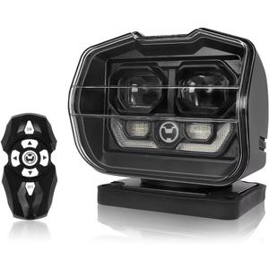 SUPAREE Remote Control LED Spotlight, 60w 5000lm Outdoor LED Searchlight Auto-Reset 360Rotation for Boat Truck Offroad Marine Wireless Magnetic Spot light, (6 STRONG MAGNETS & Automatic Searching)