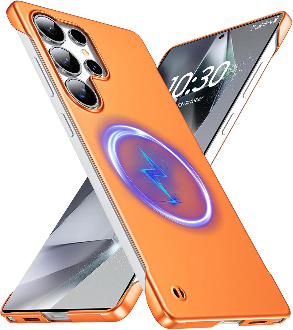 Magnetic Ultra Thin Frosted Designed for Samsung Galaxy S25 Ultra Frameless Case 6.9" Slim Minimalist Lightweight Matte Hard Compatible with MagSafe Cover Protective Borderless Case-Orange