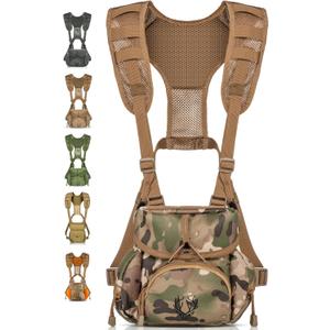 Binocular Harness Chest Pack - Lightweight Hunting Chest Rig with Rangefinder Pouch, MOLLE System Bino Harness for Bow Hunting, Tactical Chest Pack for Men, Veteran Owned Gear, MultiCam