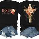 Faith Cross Christian Shirts for Women with Floral Cross Print, Womens Graphic Tees Short Sleeve Tshirt (3X-Large, Black)