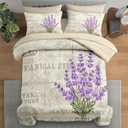 Comforter Set King Size, Purple Lavender Vintage Flower 7 Pcs Bedding for Kids and Adults, Botanical Plant Retro Bed Sheet Sets with Fitted Sheet 2 Pillowcases & 2 Shams for Bedroom Bed Decor