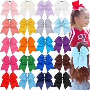 20Pcs Large Cheer Bows for Girls Ponytail Holder Grosgrain Ribbon Bows Elastic Hair Tie Bands for Cheerleading Teen Girls College Sports