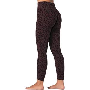 Sunzfly Invisible Butt Scrunch Workout Leggings with Pockets for Women, No Front Seam Gym Yoga Pants with Tummy Control (Large, Leopard Chocolate Brown)