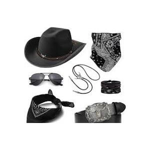 EIELO Cowboy Costume Outfit for Men Women Western Cowboy Hat Bolo Tie Buckle Belt Accessories Set for Halloween Cosplay Party
