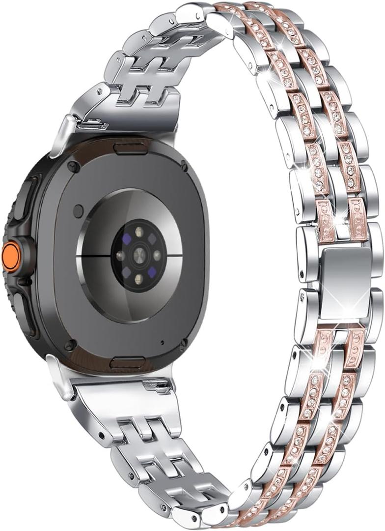 Mtozon Bling Women Slim Band Compatible with Samsung Galaxy Watch 8 40mm/ 44mm Dressy Wristbands, Silver+ Rose Gold