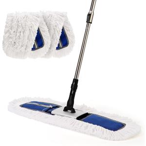 24" Heavy-Duty Commercial Dust Mop for Hardwood Floors & Large Areas - with 2 Microfiber Pads, Reinforced Telescoping Handle for Stable Cleaning in Homes, Garages & Commercial Spaces