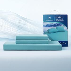 Dream Valley Queen Sheet Set, Cooling Fitted Sheet with 2 Pillowcase-3 PCS with No Flat Sheet,Q-Max > 0.4 Aerocool, Cooling for Night Sweats, Hot Sleepers,deep Pocket up to 15",Dream Blue