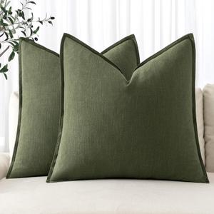 MIULEE Decorative Linen Pillow Covers 20x20 Inch Dark Olive Green Boho Farmhouse Neutral Couch Throw Pillows for Bed Pack of 2 Accent Outdoor Pillowcase Modern Sofa Cushion Livingroom Home Decor