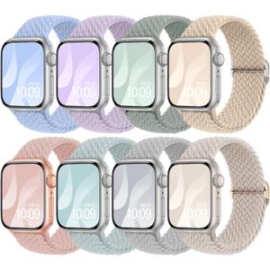 8 Pack Braided Stretchy Solo Loop Compatible with Apple Watch Bands for Women 40mm 38mm 41mm 44mm 46mm 45mm 42mm 49mm Men, Adjustable Sport Elastic Strap for iWatch Series 11 10 9 8 7 6 5 4 3 SE Ultra (Lavender/Beige/Starlight/Succulent/Pink Sand/Sage Green/Light Blue/Stone)