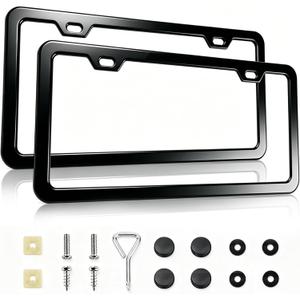 2-Pack License Plate Frames, Universal Black Aluminum Licence Plate Frame Holder, 2-Hole Narrow Slim Design Holder with Screws & Caps, Universal Fit for Cars, Trucks, Various Vehicles