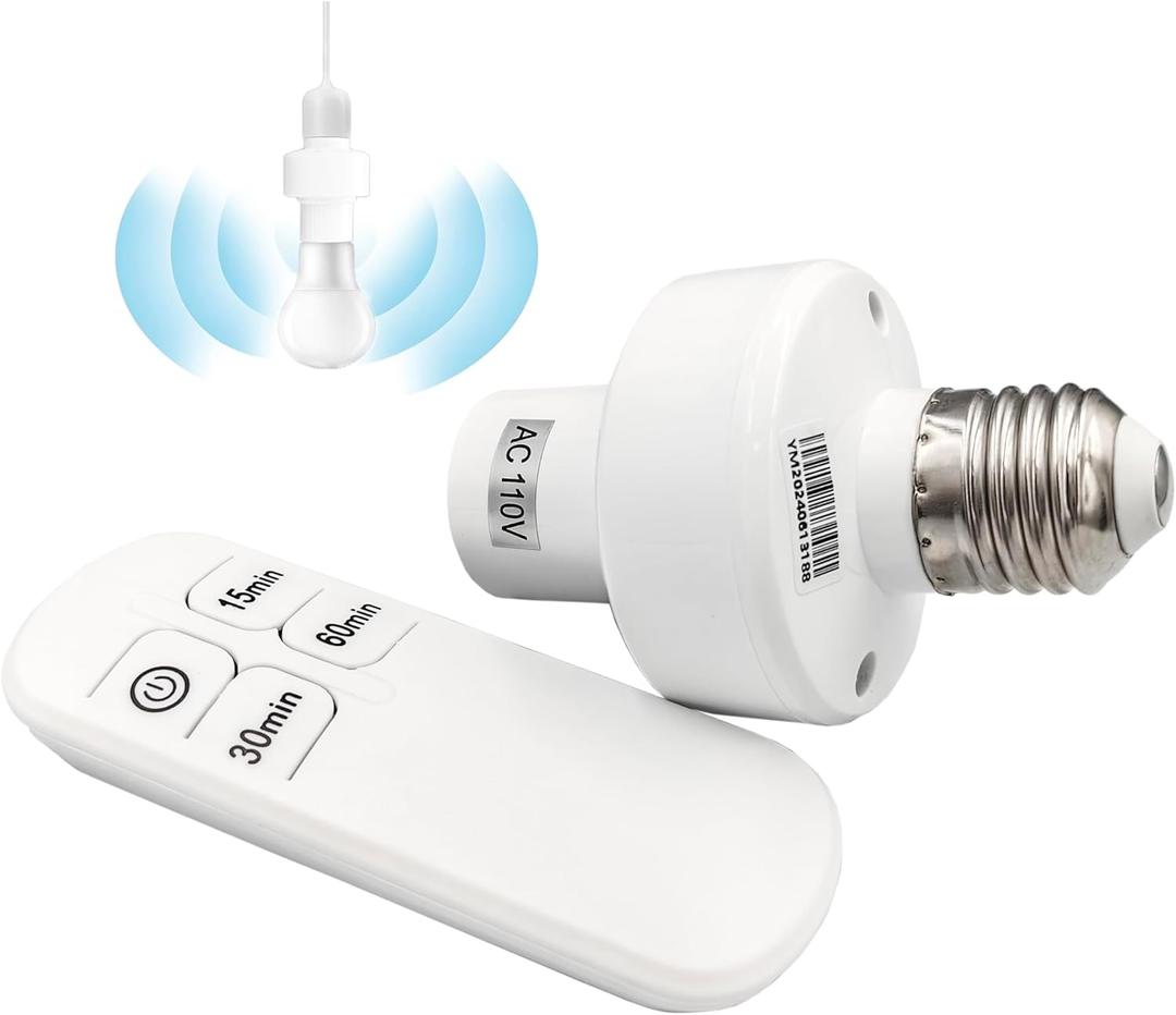 Remote Control Light Bulb Socket, E26/E27 Screw in Adapter and 15/30/60 Min Timer for Closet, Garage, Basemen