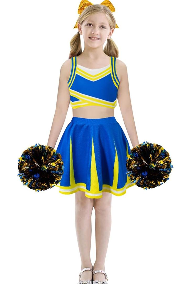 QIKUBI Girls Cheerleader Costume Halloween Cheerleading Uniform Outfit with Accessories for Kids 6R