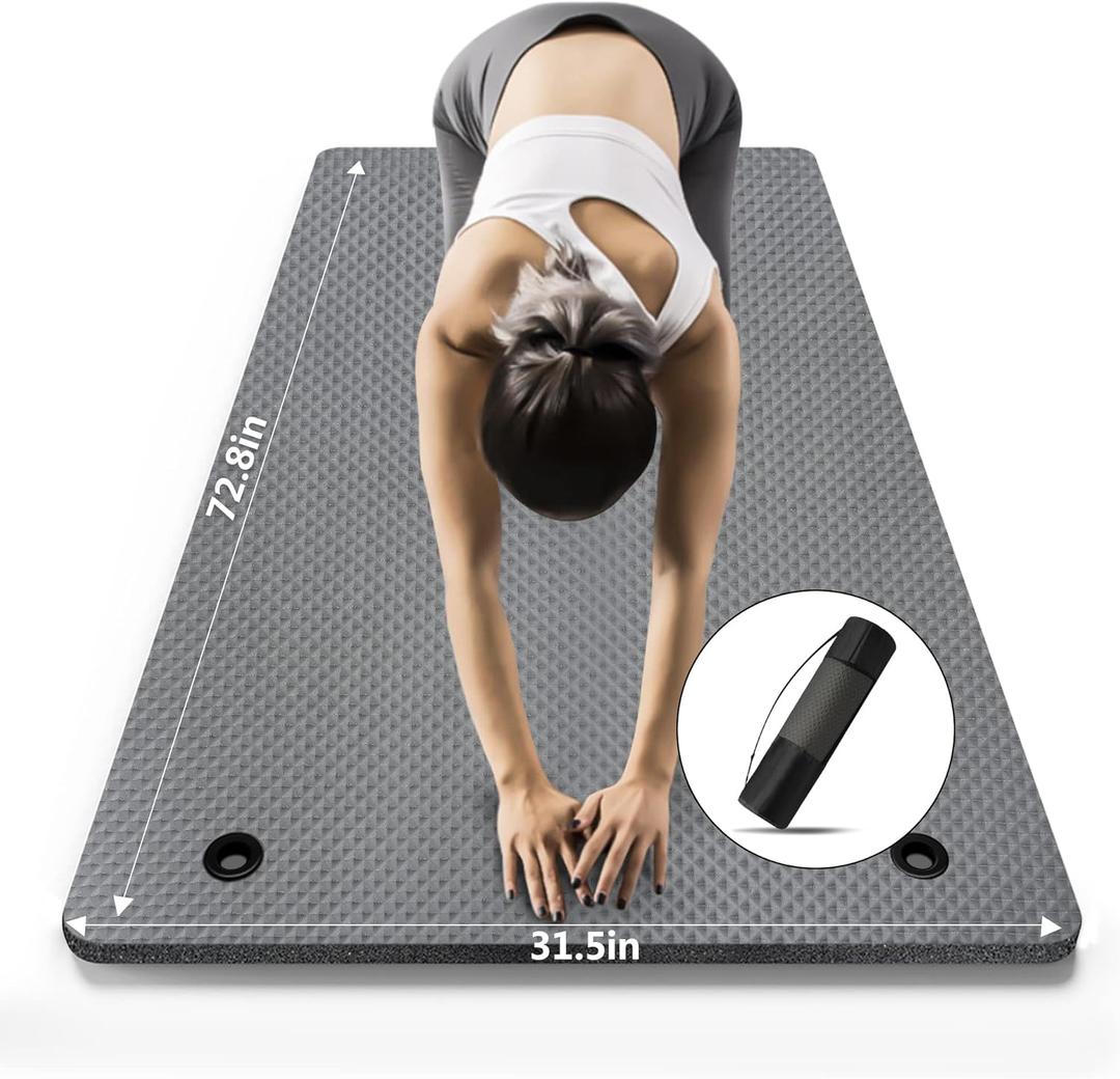 LFS Yoga Mat 72.8" x 31.5" x 2/5 inch Thick With Strap and Bag, Extra Wide Workout Mat for Women and Men, Non Slip Exercise Mat for Home Outdoor Yoga, Pilates, Stretching, Floor & Fitness Workouts (Gray)