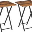 HOOBRO Folding TV Tray Tables, Set of 2 Wooden TV Trays Side Tables, Portable Sofa Snack Table, Industrial End Table for Small Spaces, Easy to Install and Fold, Rustic Brown and Black BF27BZP201