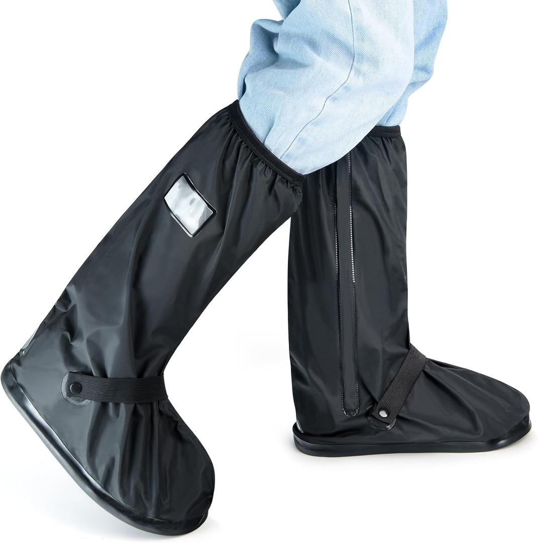 IwIeIaIrI Waterproof Rain Boot Shoe Cover Non-Slip Waterproof Boot Covers for Snow & Rain, Walking, Hiking & Motorcycle Gear Shoe Cover PVC Material with Safety Reflector Reusable & Foldable Black(L)