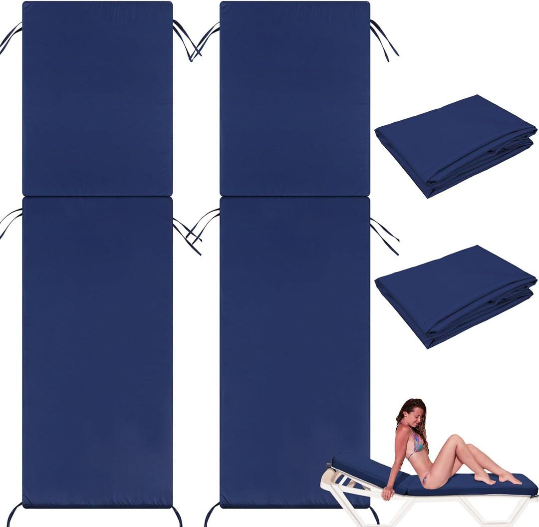 2 Pcs Outdoor Chaise Lounge Cushion Covers (Not Includes Cushion) 80 x 26 x 4 Inch Waterproof Replacement Patio Pool Lounge Chaise Chair Slipcover with Zipper Ties for Furniture, Navy Blue 